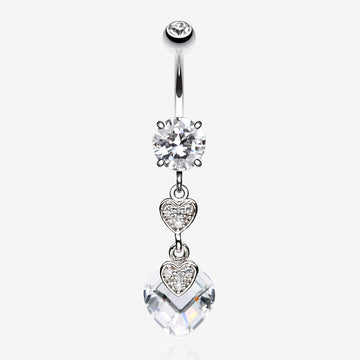 Shimmering Hearts Belly Ring-Clear Gem